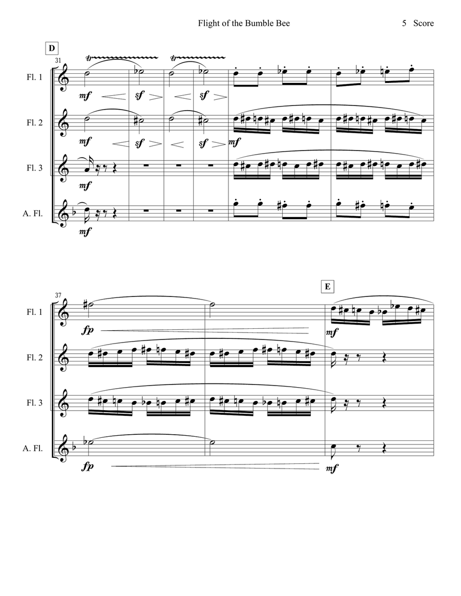 Flight of the Bumble Bee for flute quartet Flute Quartet scores gallery preview page 6