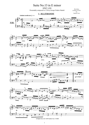 Book cover for Handel - Piano Suite No.13 in E minor HWV 438