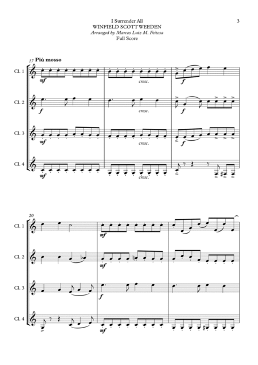 I Surrender All (Tudo Entregarei) - Clarinet Quartet Clarinet Quartet scores gallery preview page 5