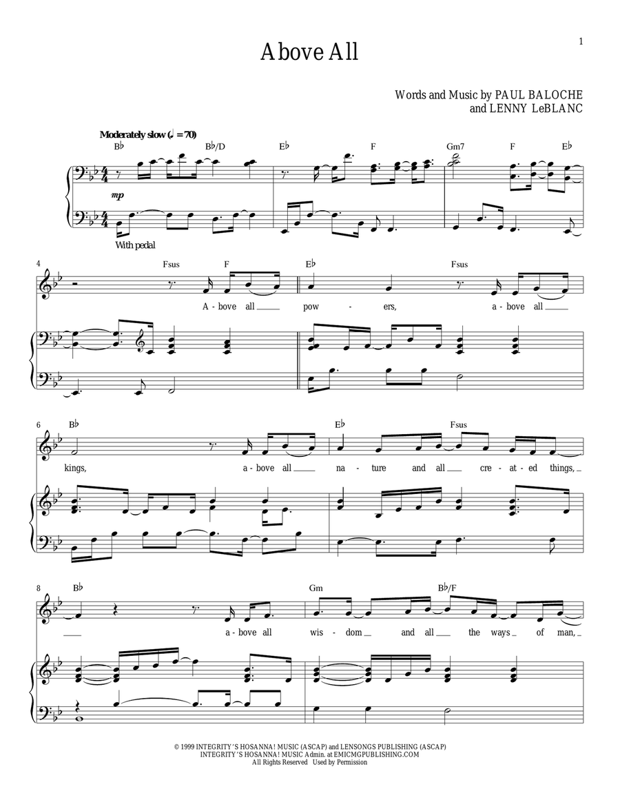 Above All Above All Piano, Vocal scores gallery preview page 1