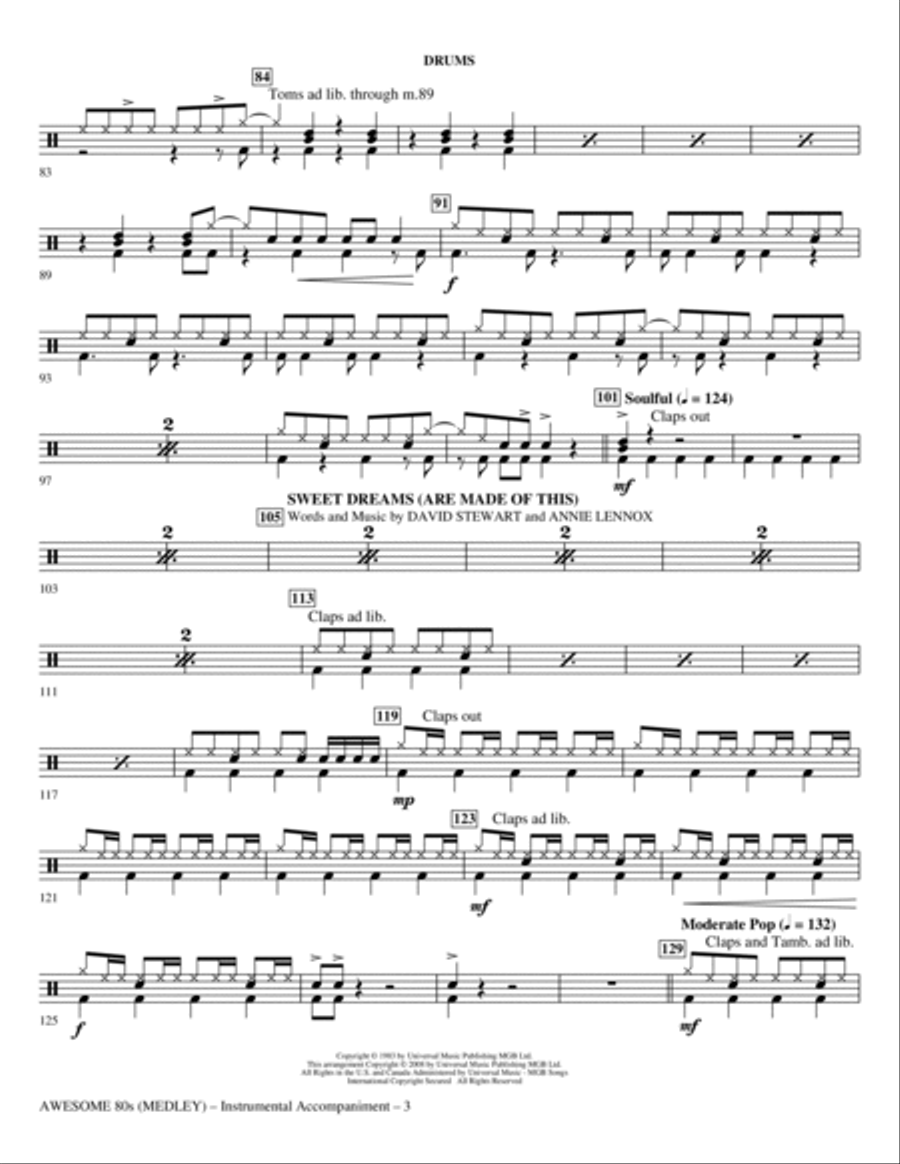 Awesome '80s (Medley) - Drums Choir scores gallery preview page 3