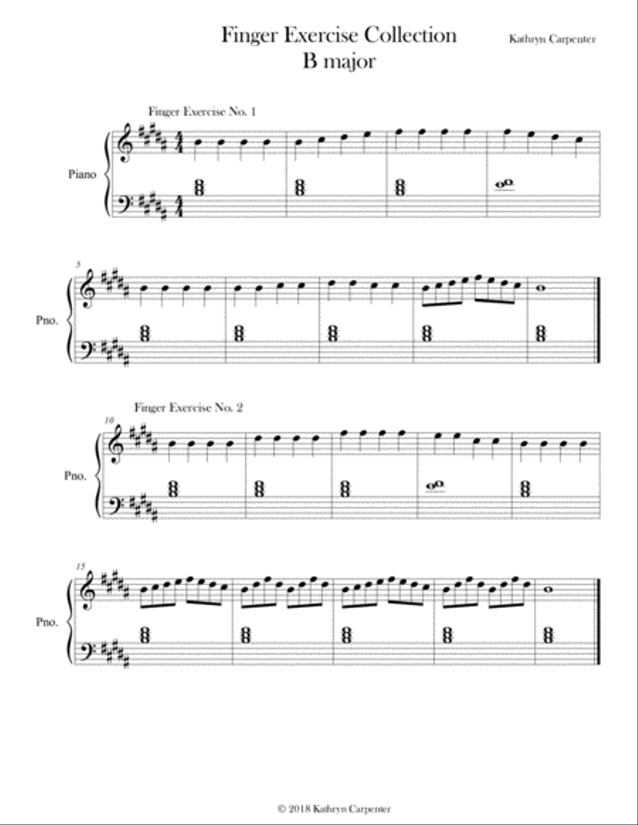 Finger Exercise Collection (24 exercises in B major) Piano Method scores gallery preview page 1
