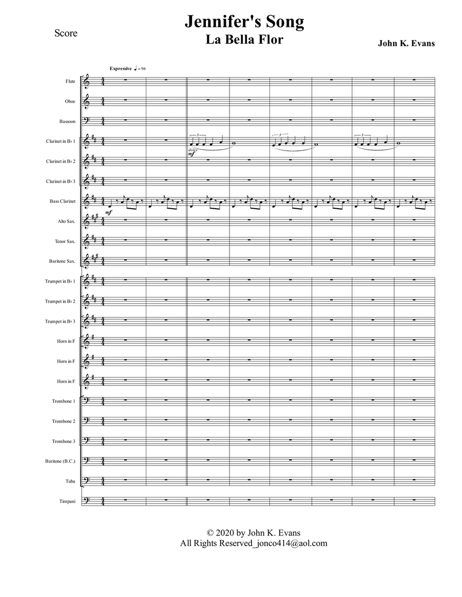 Jennifer's Song (La Bella Flor) Concert Band scores gallery preview page 1