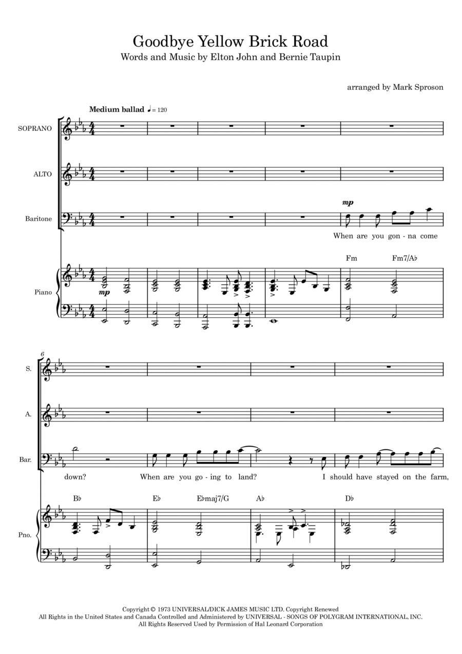 Goodbye Yellow Brick Road 3-Part scores gallery preview page 1