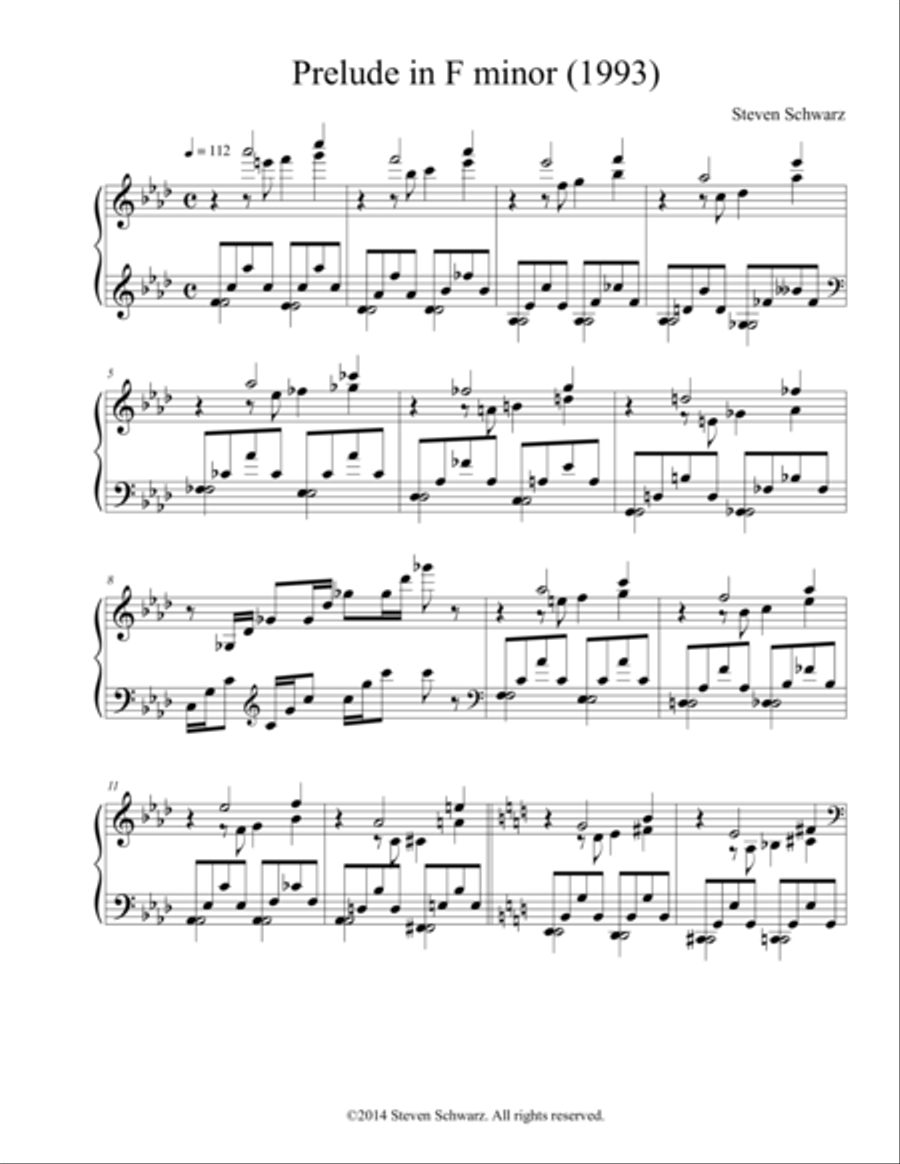 Prelude in F minor (1993) Piano Solo scores gallery preview page 1