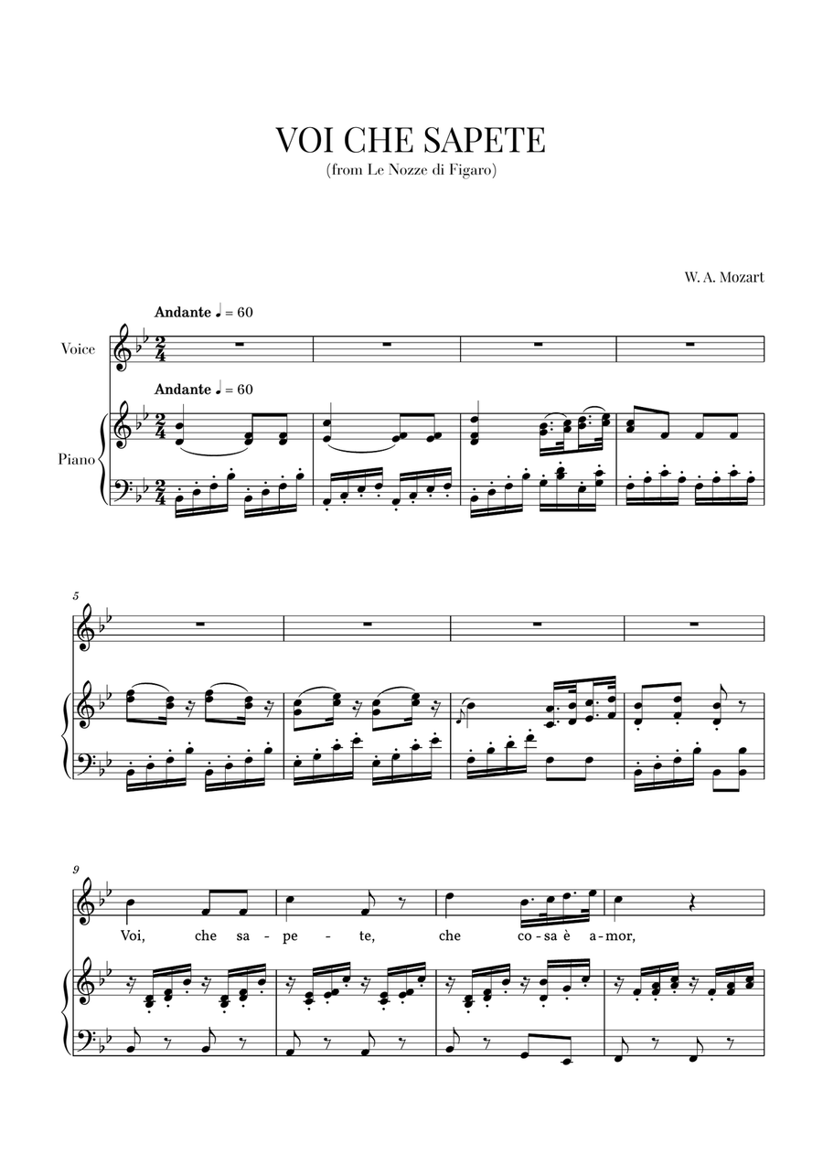 Mozart - Voi Che Sapete (Original Key) Large Ensemble scores gallery preview page 1