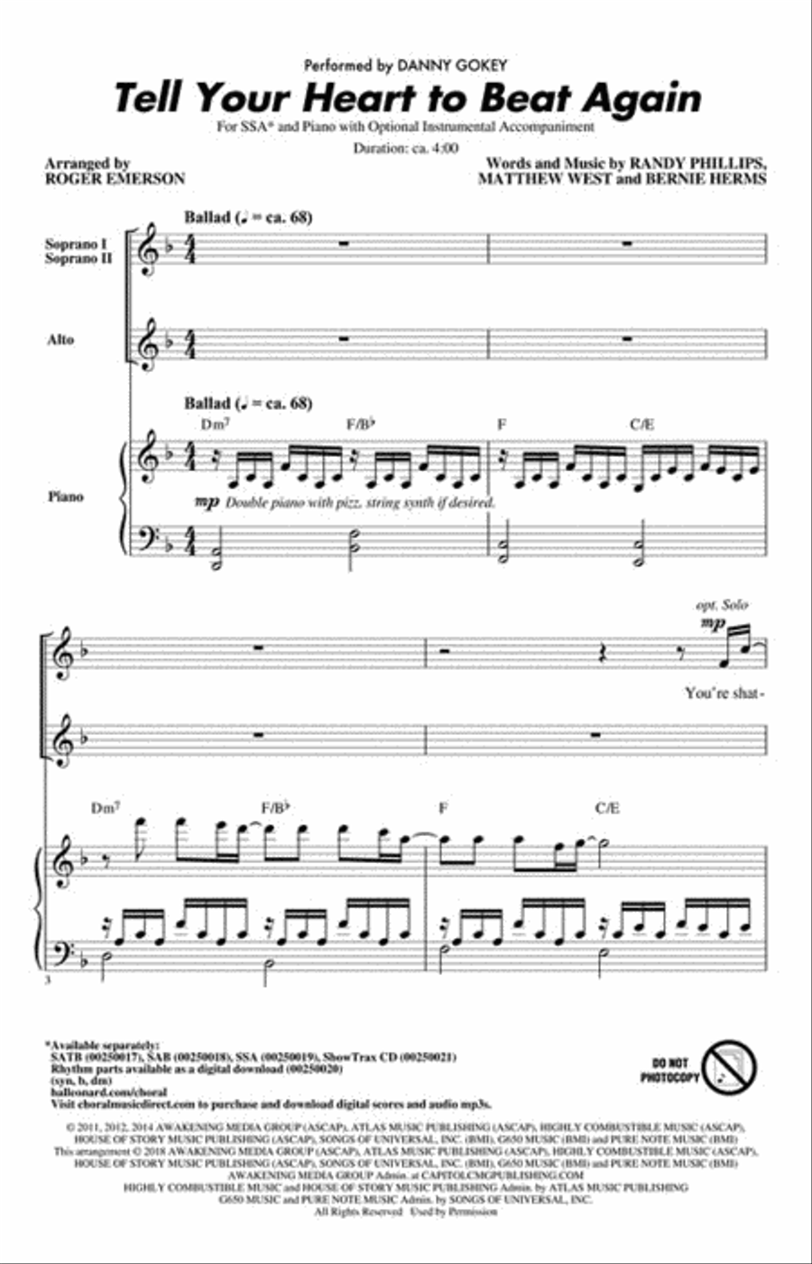 Tell Your Heart to Beat Again SSA scores gallery preview page 2