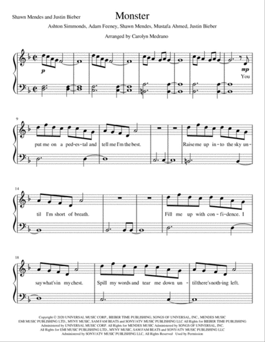 Monster Monster Piano Solo scores gallery preview page 1