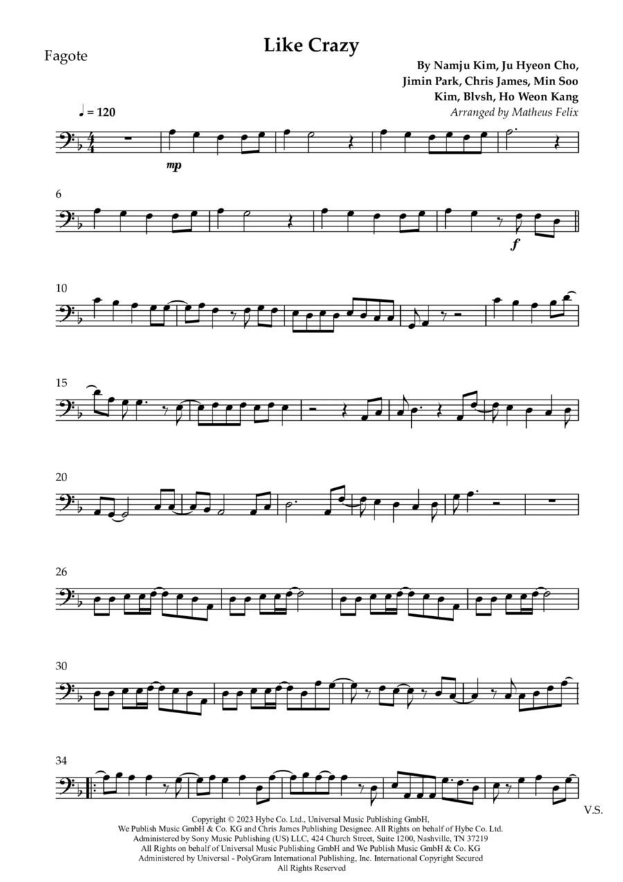 Like Crazy (English Version) Bassoon Solo scores gallery preview page 1