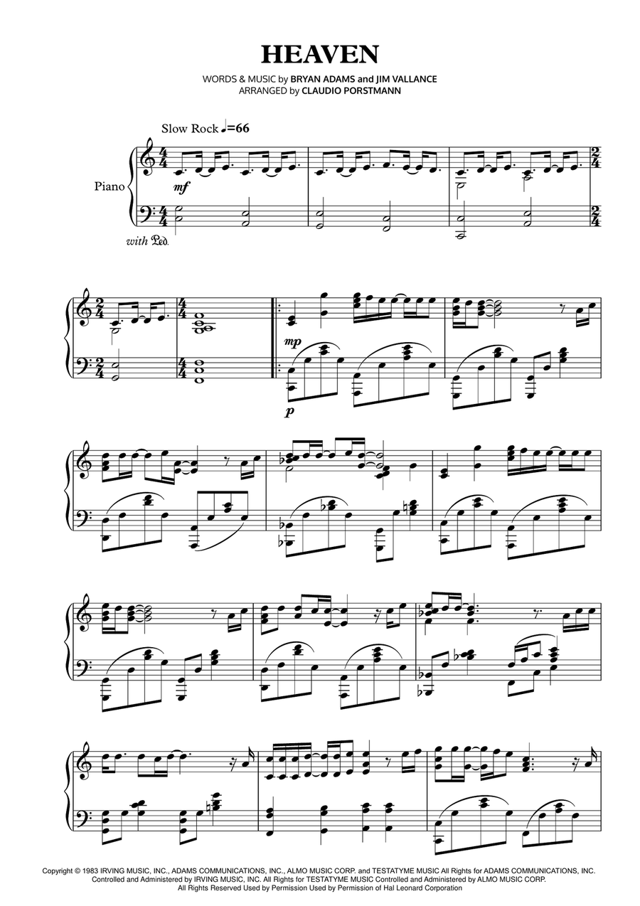 Heaven Piano Solo scores gallery preview page 1