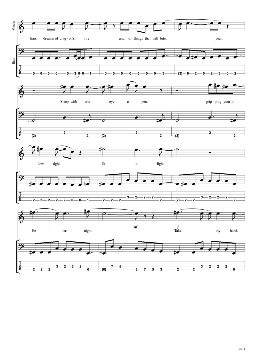 Enter Sandman Enter Sandman Bass Guitar scores gallery preview page 6