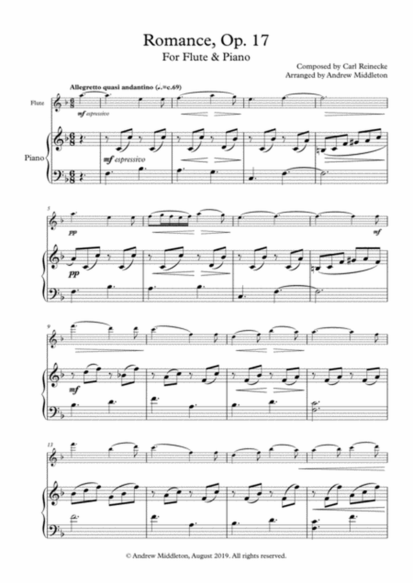 Romance Op. 17 arranged for Flute and Piano image number null