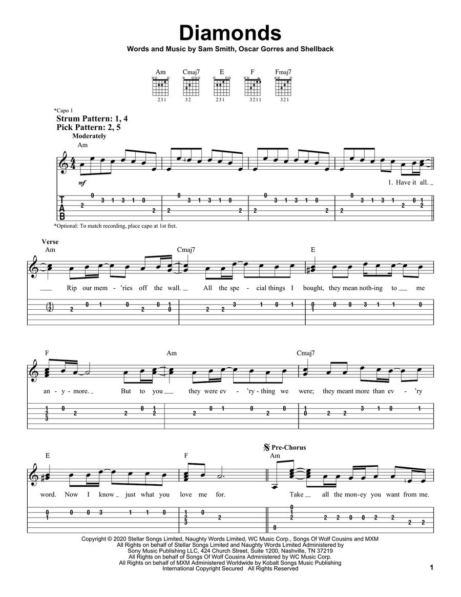 Diamonds Acoustic Guitar scores gallery preview page 1