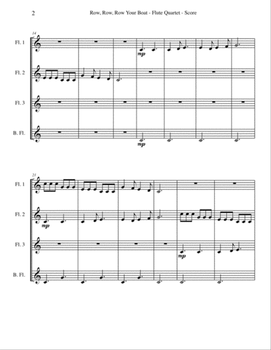 Row, Row, Row Your Boat for Flute Quartet Row, Row, Row Your Boat for Flute Quartet Flute Quartet scores gallery preview page 2
