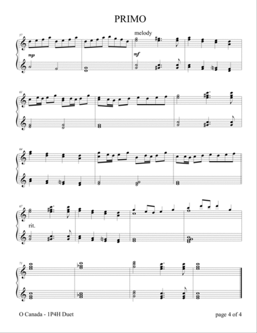 O Canada (1 Piano, 4 Hands Duet) Piano Method scores gallery preview page 6