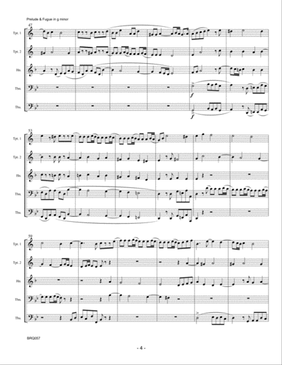 PRELUDE and FUGUE in G MINOR (J.S. Bach) for BRASS QUINTET Brass Quintet scores gallery preview page 4