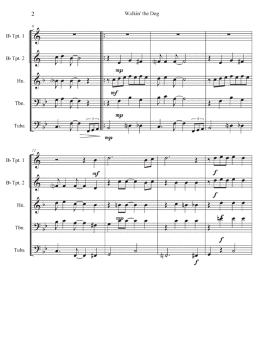Walkin' The Dog Brass Quintet scores gallery preview page 3