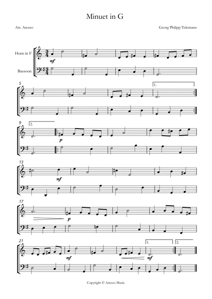 telemann twv 32:13 minuet in g French Horn and Bassoon sheet music image number null