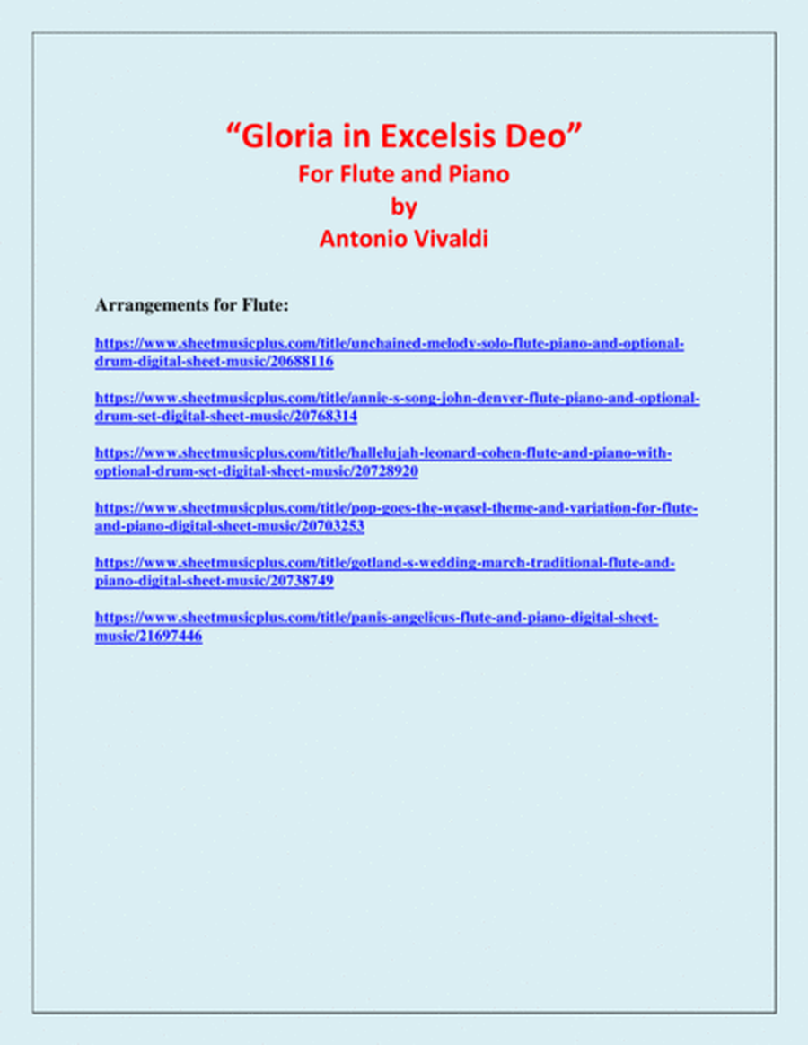 Gloria In Excelsis Deo - Flute and Piano - Advanced Intermediate image number null