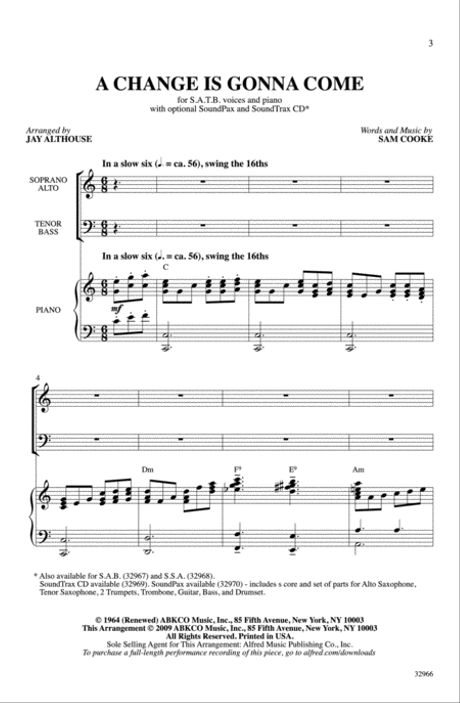 A Change Is Gonna Come 4-Part scores gallery preview page 2