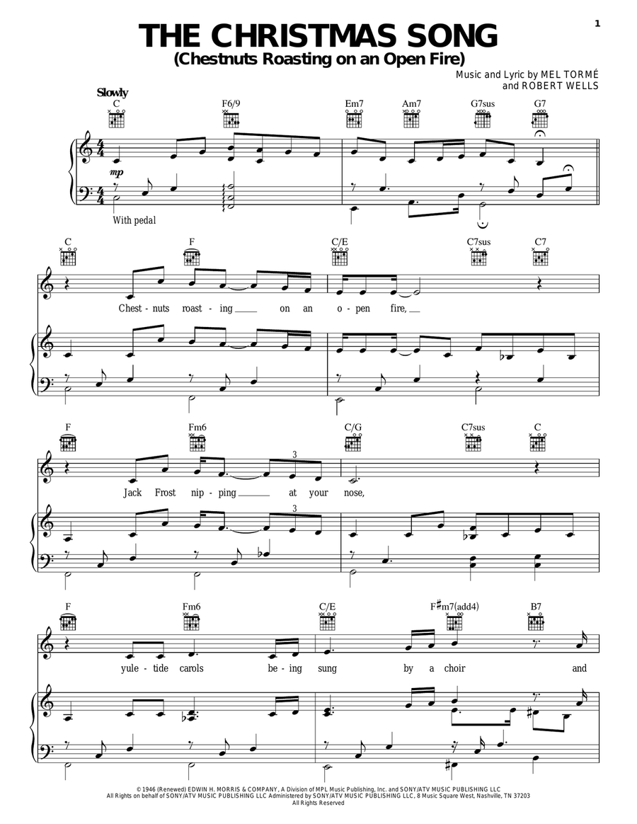 The Christmas Song (Chestnuts Roasting On An Open Fire) Piano, Vocal, Guitar scores gallery preview page 1
