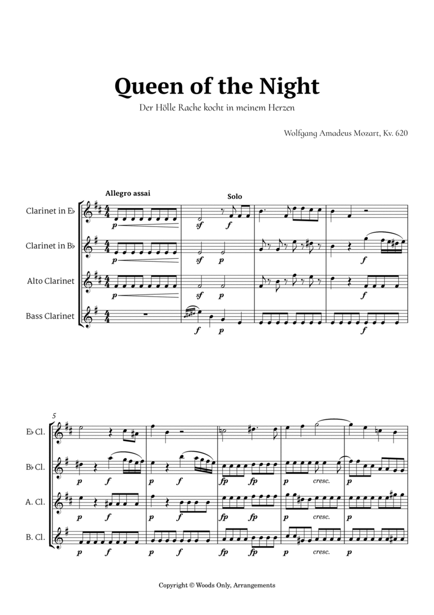 Queen of the Night Aria by Mozart for Clarinet Ensemble image number null