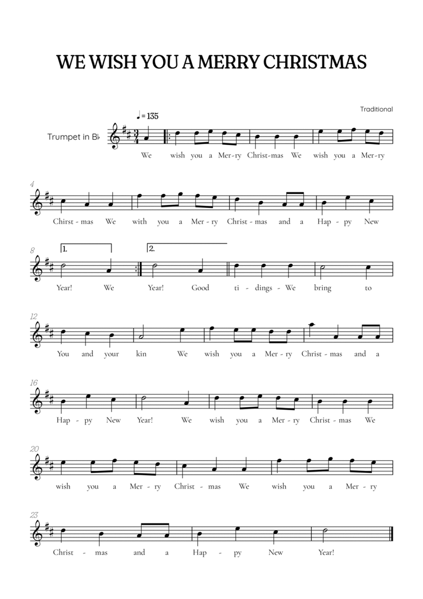 We Wish You a Merry Christmas for trumpet • easy Christmas sheet music image number null