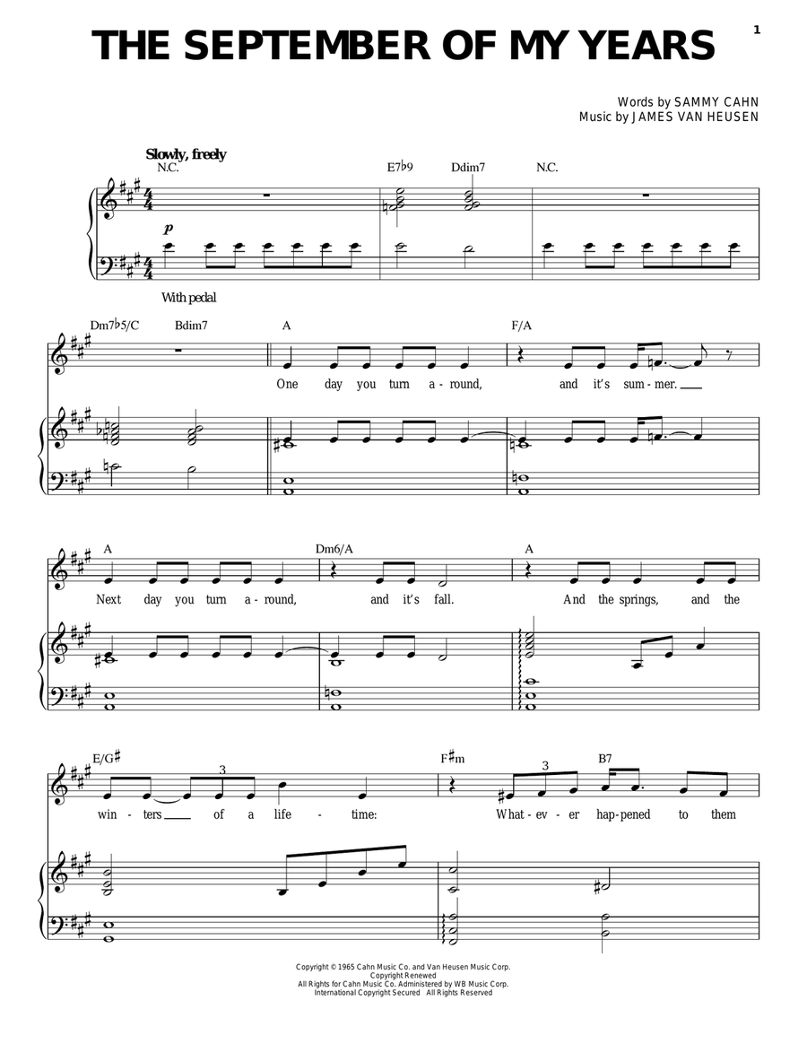 The September Of My Years Piano, Vocal scores gallery preview page 1