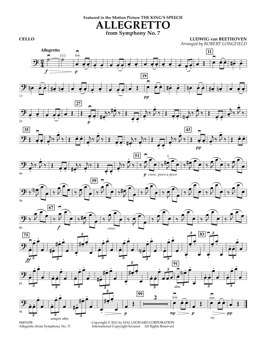 Allegretto (from Symphony No. 7) - Cello
