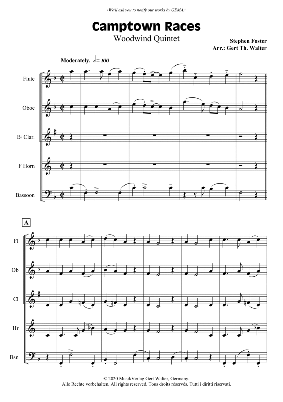 Camptown Races Woodwind Quintet scores gallery preview page 1