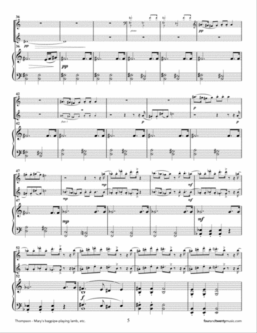 Mary's bagpipe playing lamb joins the kangaroo conga line of Cootamundra, for two flutes and piano Flute Duet scores gallery preview page 5