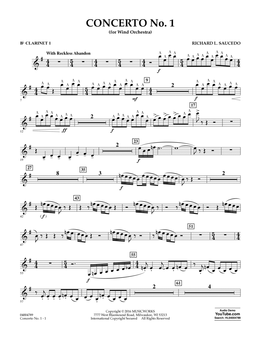 Concerto No. 1 (for Wind Orchestra) - Bb Clarinet 1 B-Flat Clarinet scores gallery preview page 1