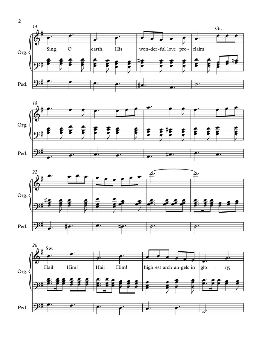 Praise Him! Praise Him! (Tune: Joyful Song) Organ Solo scores gallery preview page 2