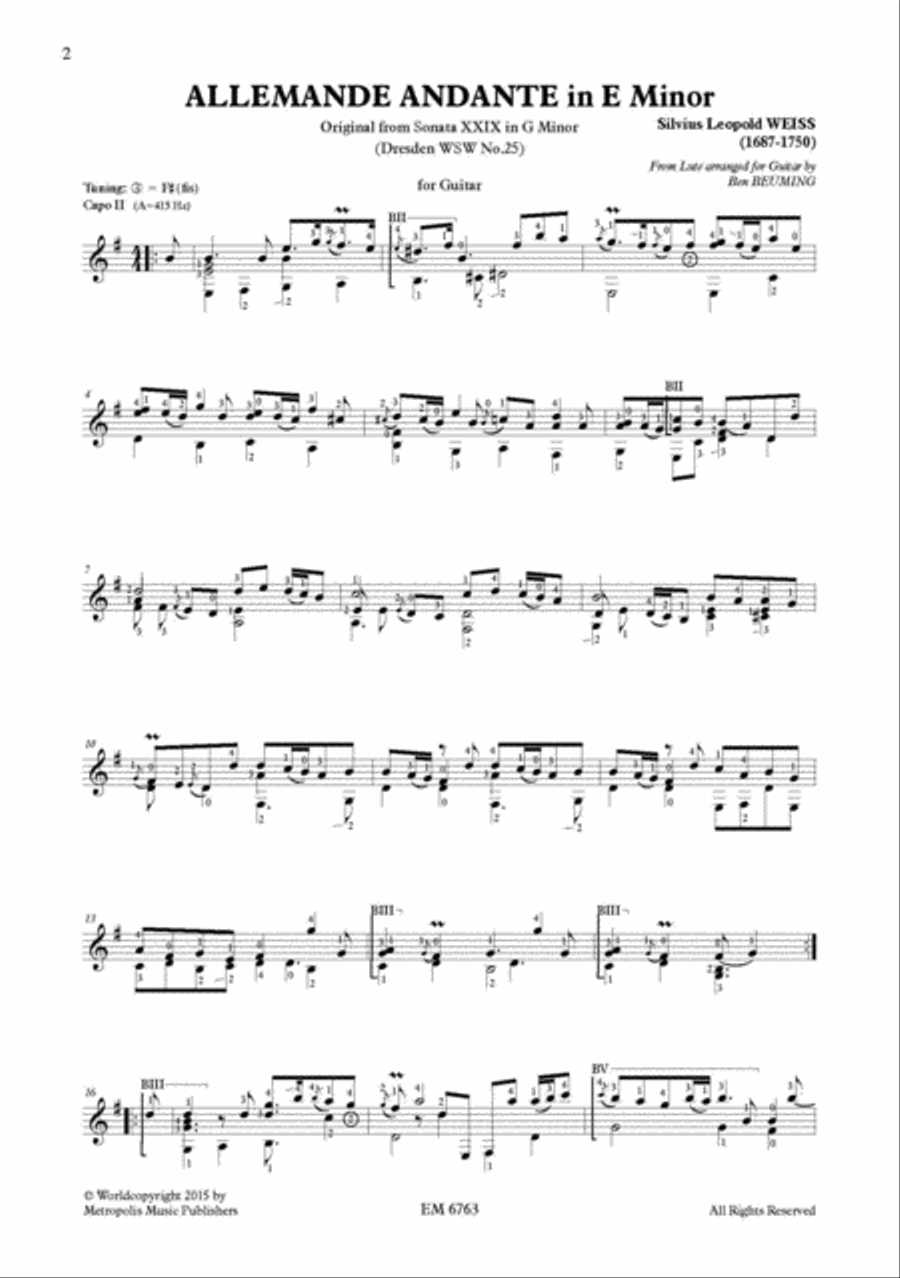 Sonata XXIX (Dresden nr.25) for Solo Guitar Classical Guitar scores gallery preview page 2