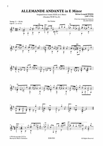 Sonata XXIX (Dresden nr.25) for Solo Guitar