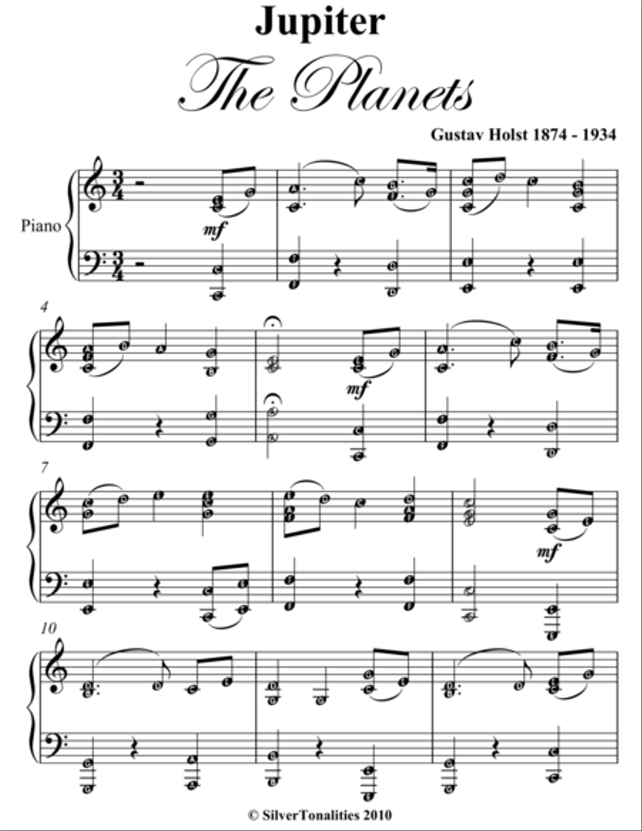Jupiter the Planets Easy Intermediate Piano Sheet Music Easy Piano scores gallery preview page 2