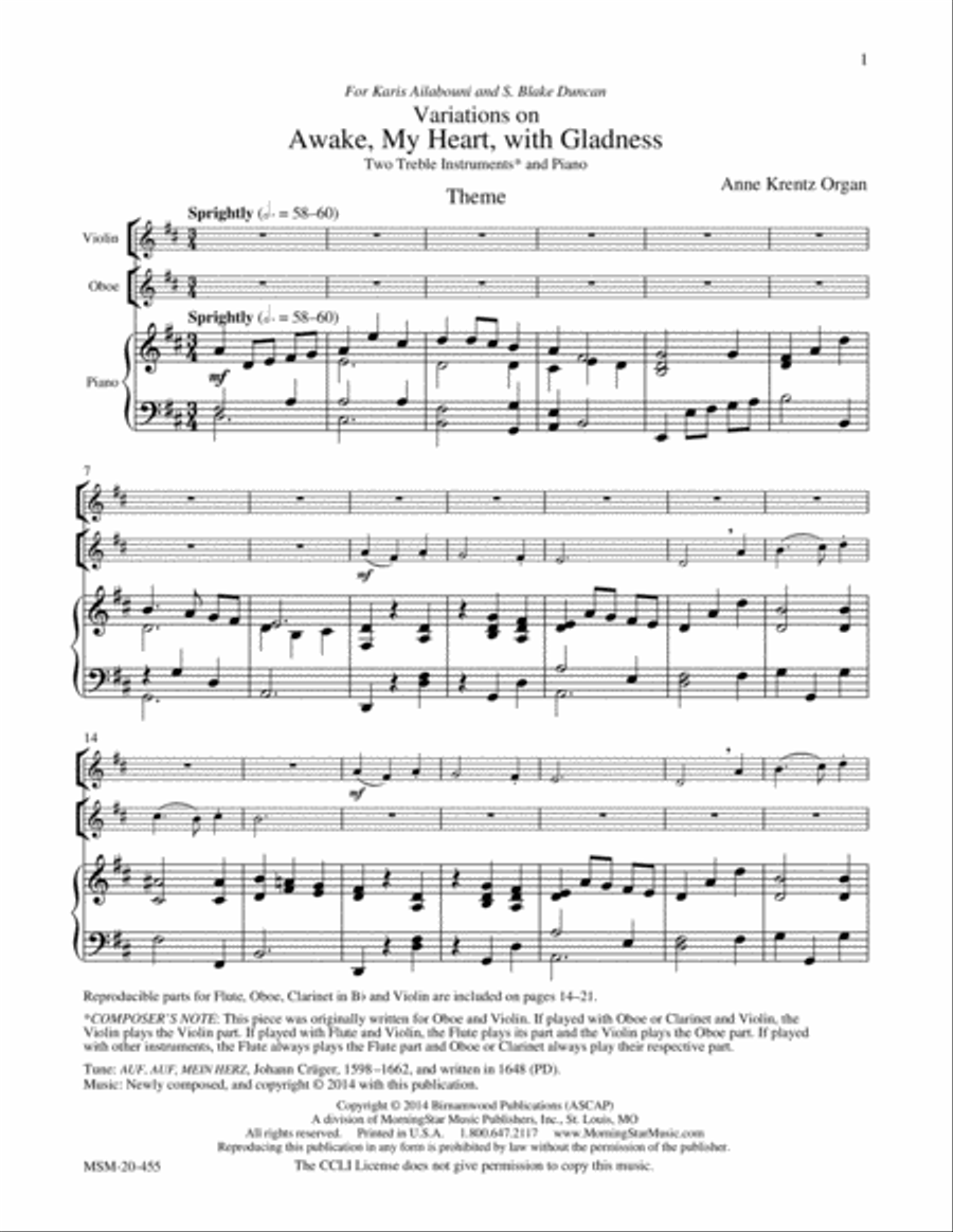 Awake, My Heart, with Gladness Piano Accompaniment scores gallery preview page 2