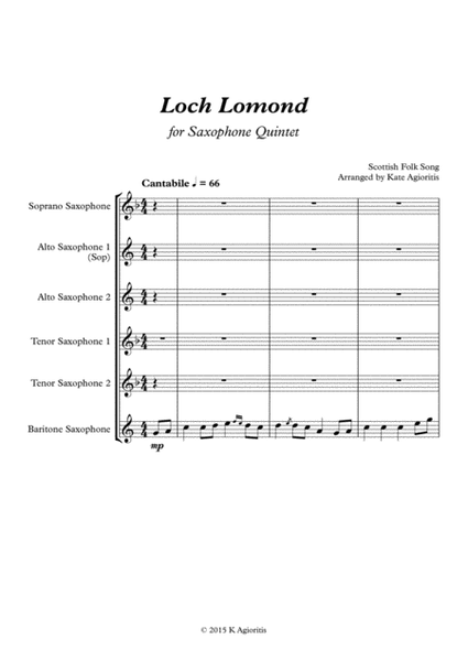 Loch Lomond - for Saxophone Quintet image number null