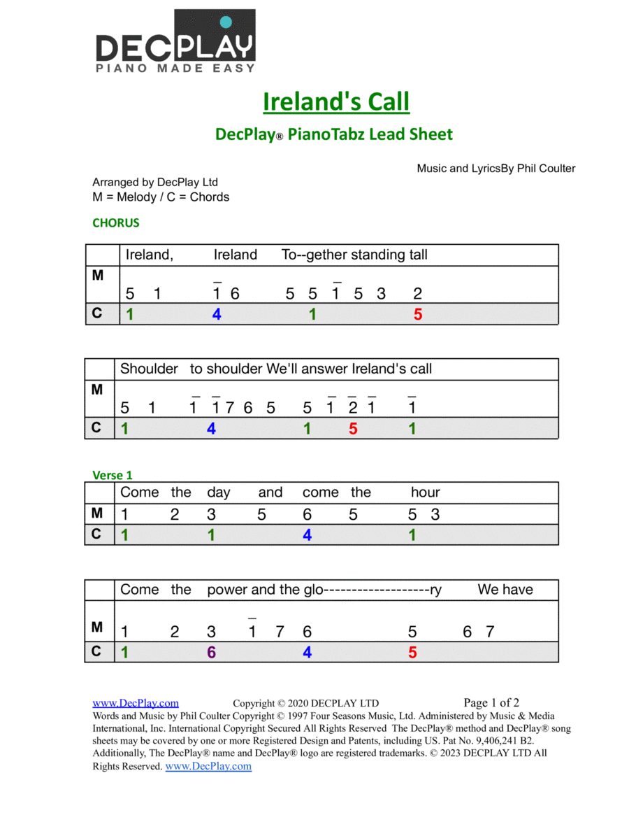 Ireland's Call Easy Piano scores gallery preview page 1