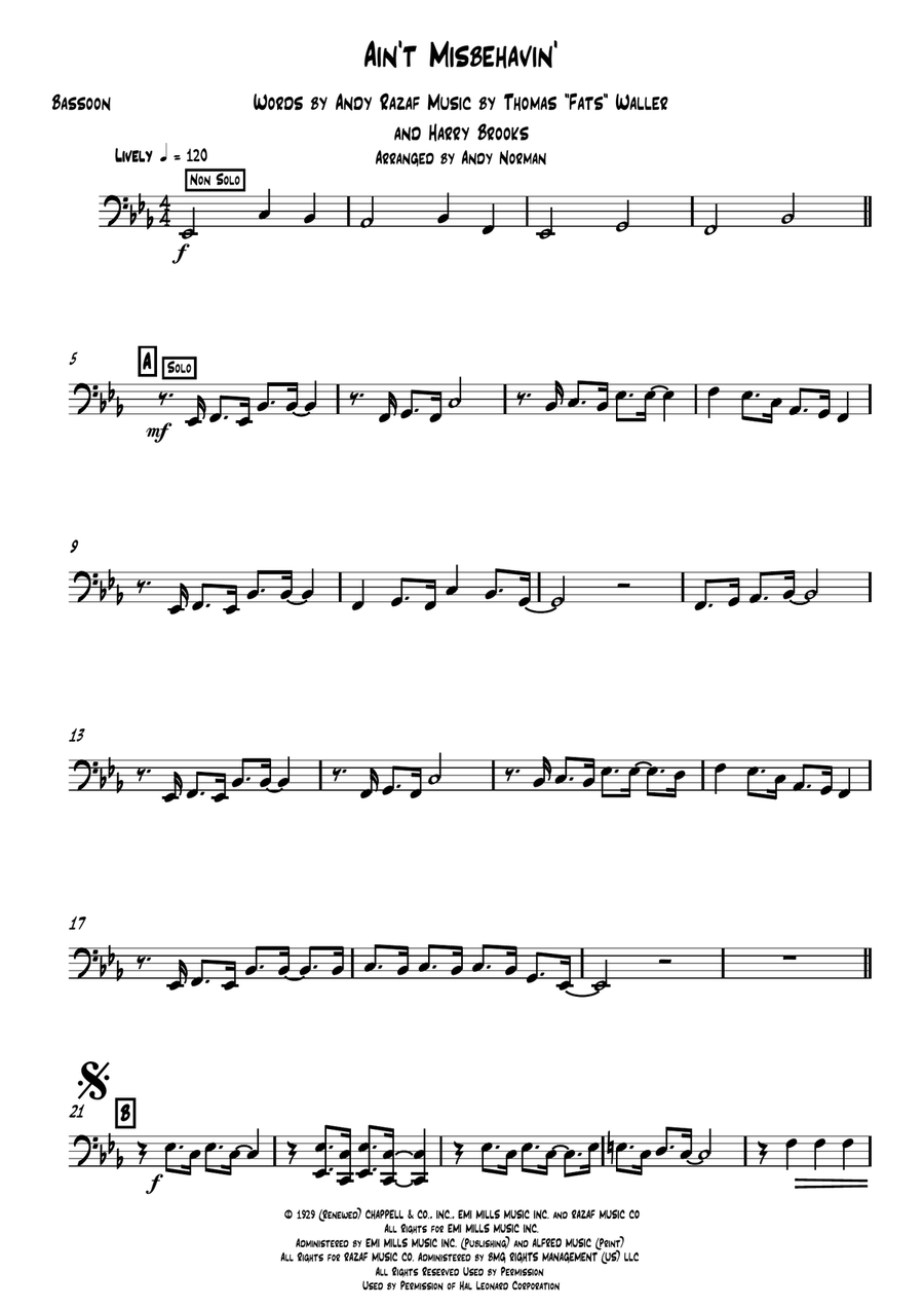 Ain't Misbehavin' Woodwind Quintet scores gallery preview page 1