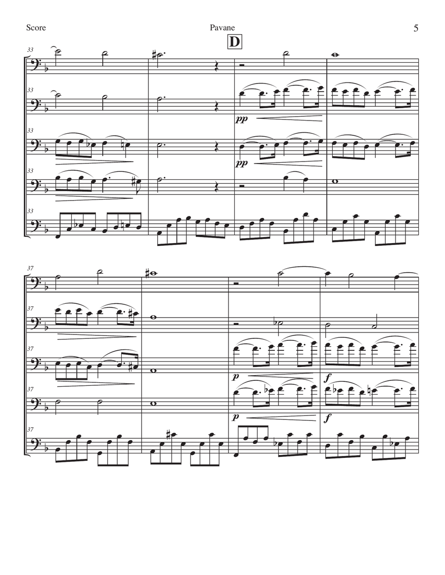 Pavane by Gabriel Fauré for Cello Quintet Small Ensemble scores gallery preview page 5