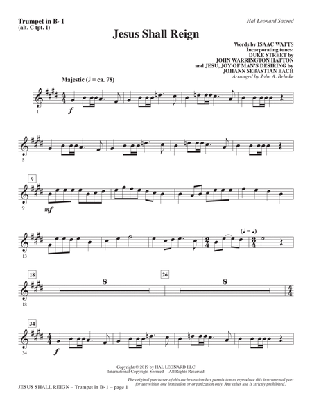 Jesus Shall Reign (arr. John A. Behnke) - Bb Trumpet 1 (alt. C Tpt. 1)
