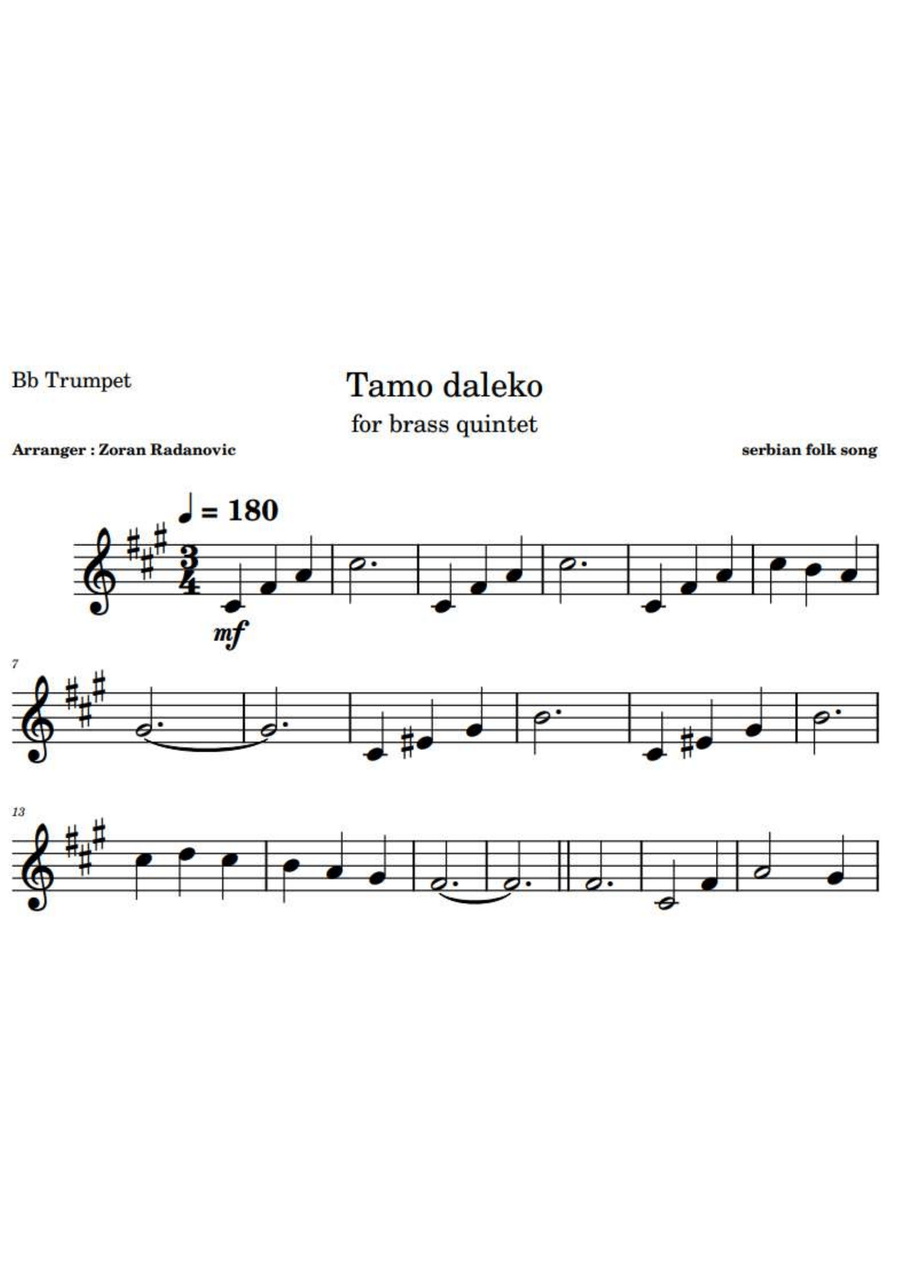 Tamo daleko - for brass quintet Brass Quintet scores gallery preview page 1