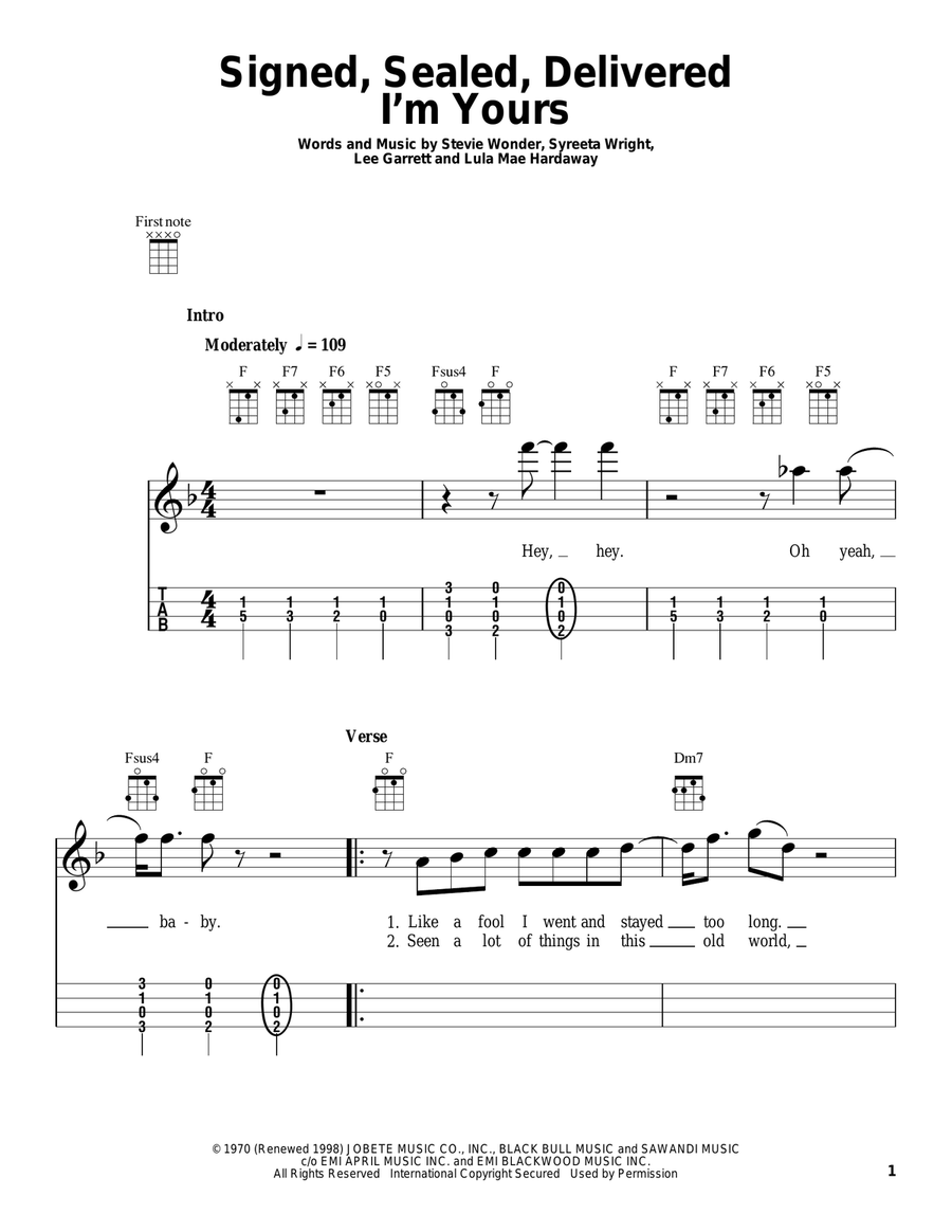 Signed, Sealed, Delivered I'm Yours Ukulele scores gallery preview page 1