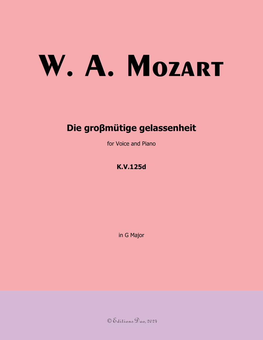 Die groβmutige gelassenheit, by Mozart, K.V.125d, in G Major Piano, Vocal scores gallery preview page 1