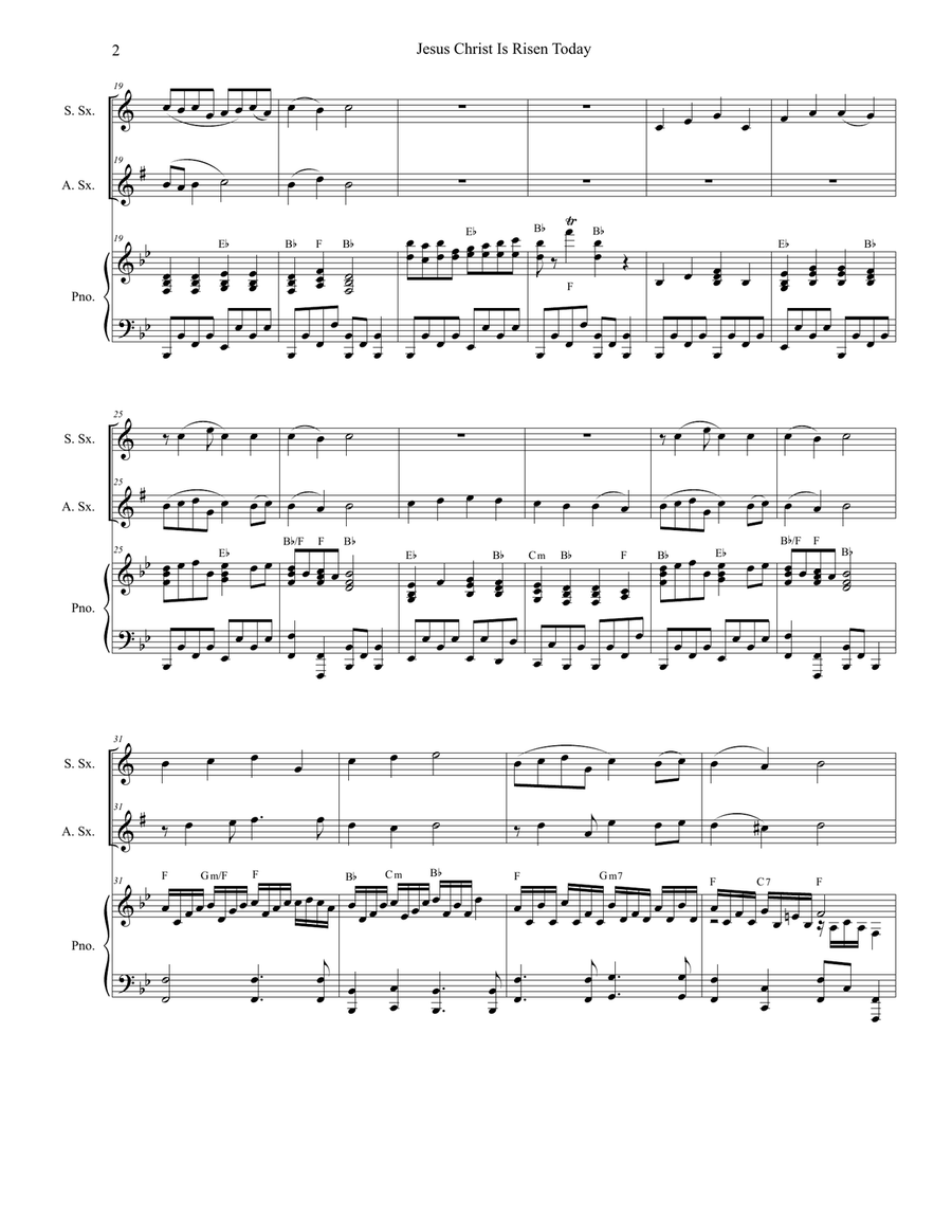 Jesus Christ Is Risen Today (Duet for Soprano and Alto Saxophone) Woodwind Duet scores gallery preview page 3