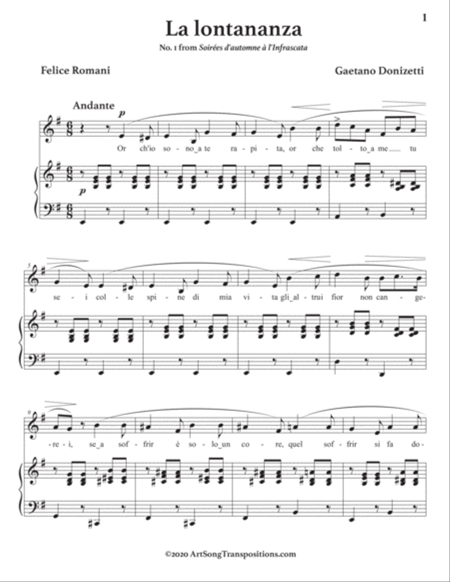 DONIZETTI: La lontananza (transposed to E minor) Voice scores gallery preview page 2