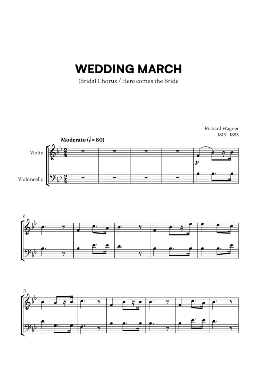 Richard Wagner - Wedding March (Here comes the Bride) (for Violin and Cello) image number null