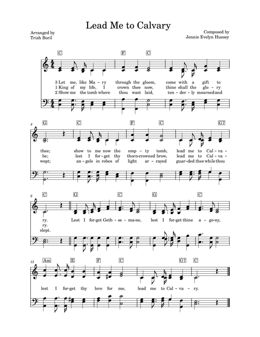 Lead Me To Calvary Hymn Version Key of C With Added Chord Symbols Voice scores gallery preview page 1