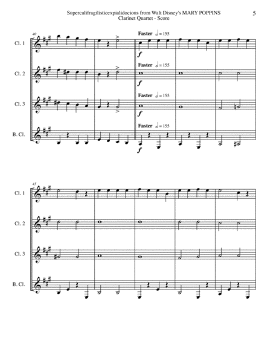Supercalifragilisticexpialidocious from Walt Disney's MARY POPPINS Woodwind Quartet scores gallery preview page 5